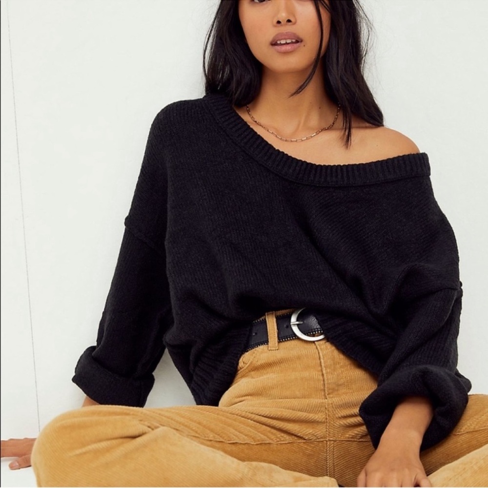 Free People Brookside Oversized Tunic Sweater Black XS